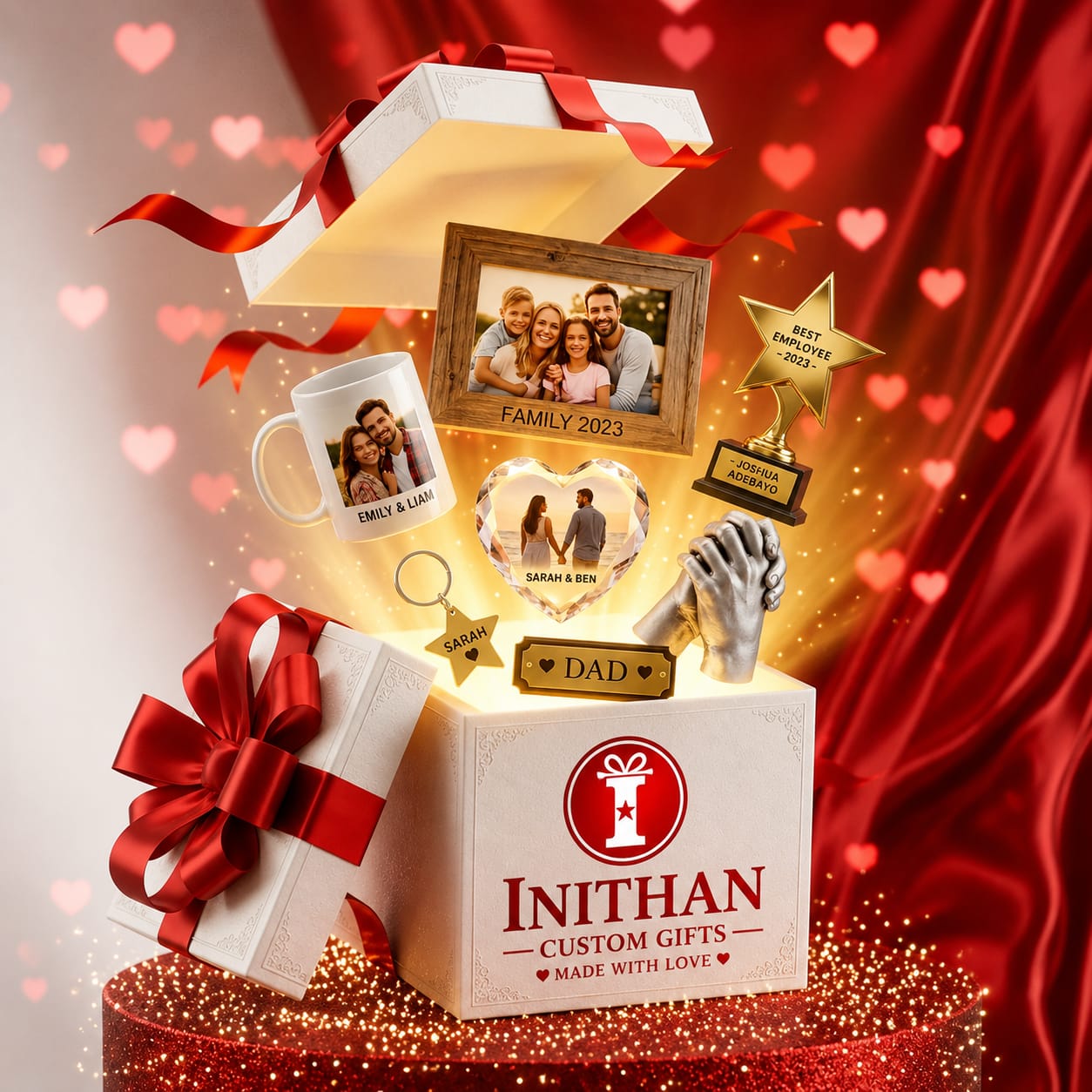 Open Gift Box with Personalized Custom Gifts by Inithan